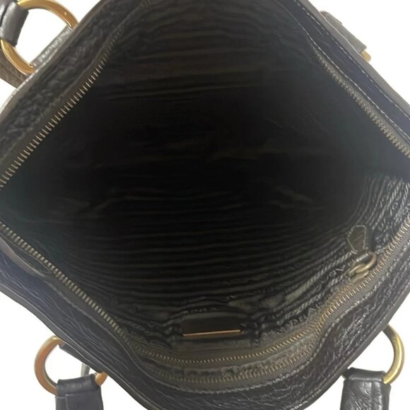 Auth PRADA - Black Dark Brown Multi Canvas Leather Handbag - Picture 6 of 8